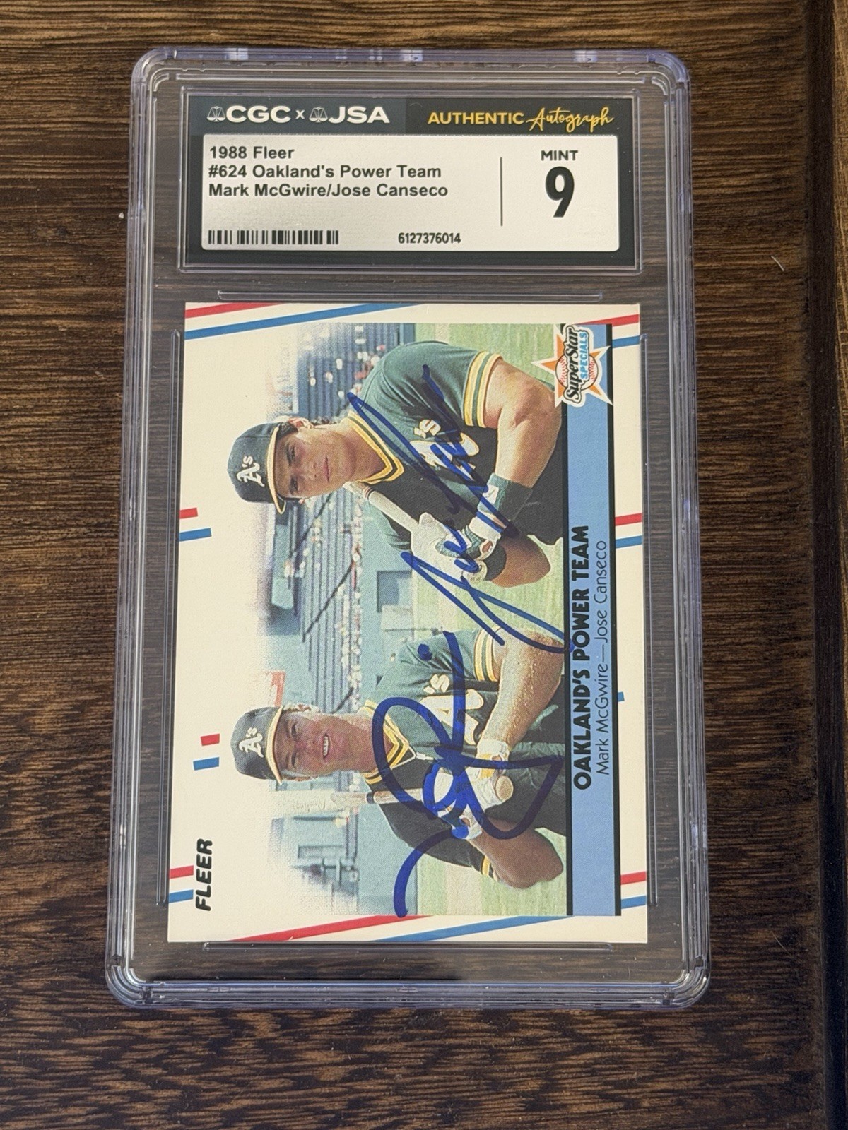 1988 Fleer #624 McGwire Canseco Dual Auto CGC 9 JSA Oakland’s Power Team view 3