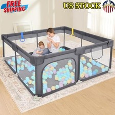 Baby Playpen 50" 50" Play Pens for Babies Toddlers W/ Gates Breathable Mesh Grey
