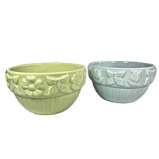 Blue And Green Ceramic Bowls Butterflies Flowers Tulips Set of 2