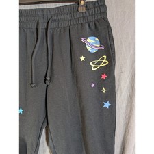 Kids Disney size M 8 10 Stitch Space Planets Stars Black Jogger Sweatpants