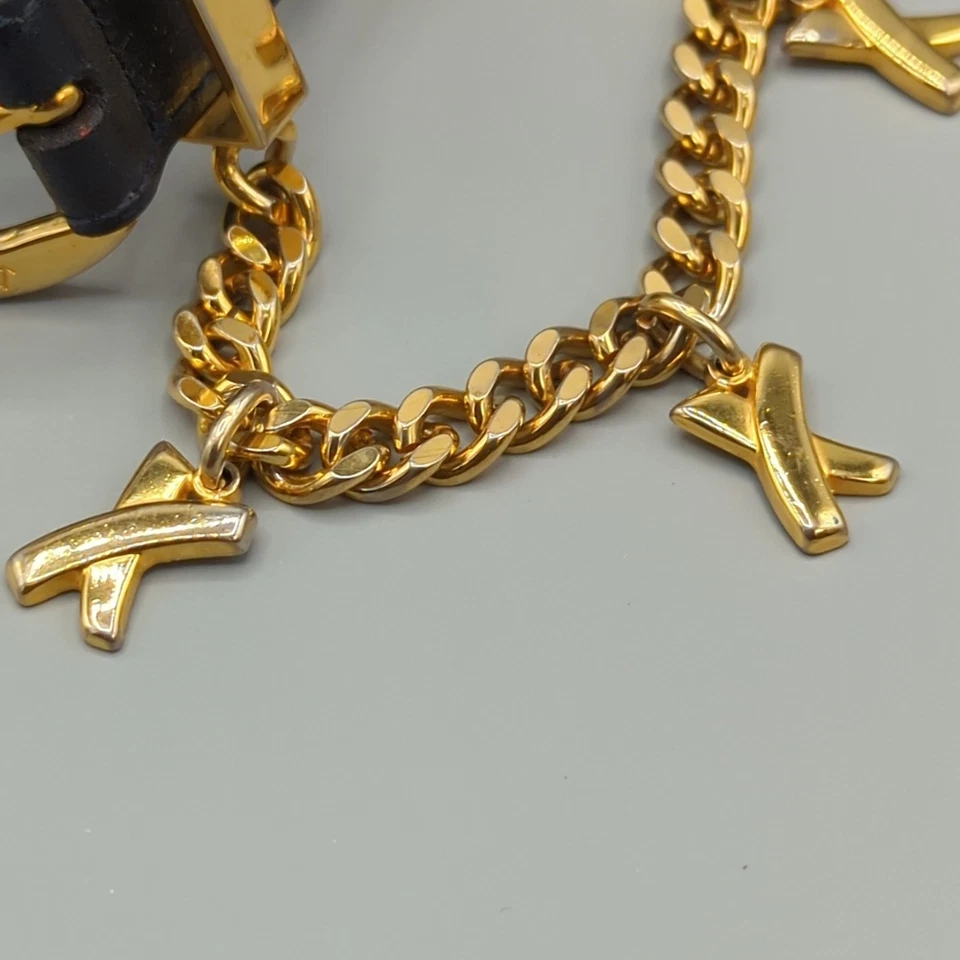 Authentic Paloma Picasso Blue Leather Belt w/Gold Metal Buckle & Chain Size M/75 - Image 3 of 4