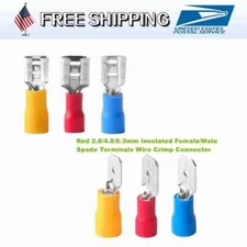 2.8-6.3mm 100/200X Pre-Insulated Female Male Spade Terminal Wire Crimp Connector