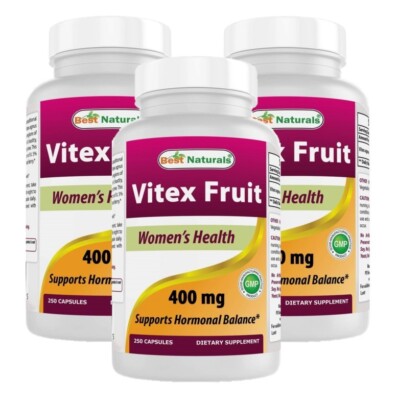 3 Pack Best Naturals Vitex Fruit (Chasteberry) 400 mg 250 Capsules
