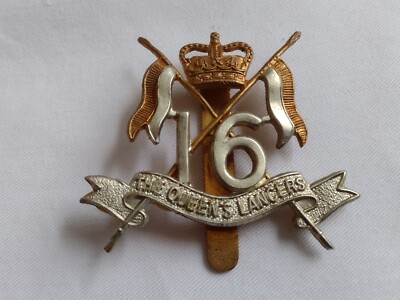 16th The Queen's Lancers Mützenabzeichen QC EIIR ausgestellt Bi-Metall Schieber Vintage