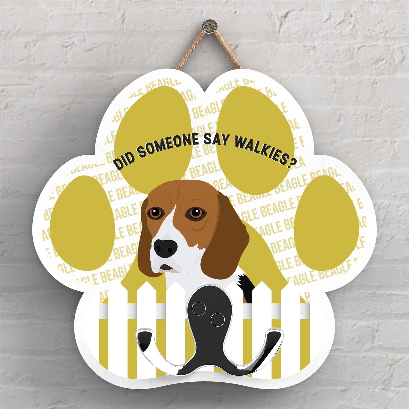 BEAGLE WORKS OF KATE PEARSON DOG BREED ILLUSTRATION PAWPRINT LEAD HOOK