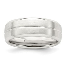 Sterling Silver 7mm Brushed Domed Grooved Fancy Band Ring Size 8