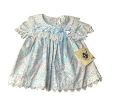 Vintage Good Lad Of Philadelphia Baby Dress Size 12 Months Blue Floral USA NEW