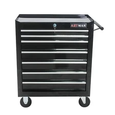 7 DRAWERS MULTIFUNCTIONAL TOOL CART WITH WHEELS-BLACK LOCKABLE WEAR RESISTANCE