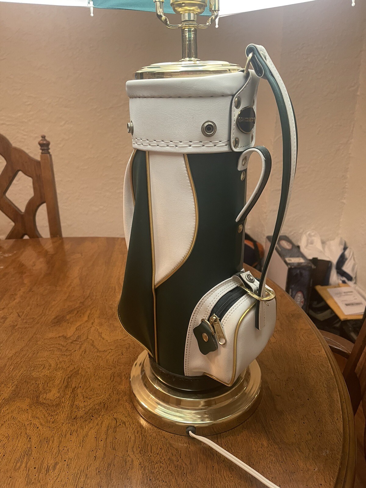 On Course Golf Bag Lamp Green Man Cave Light Umbrella Top Vintage