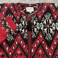 Vtg Susan Bristol Cardigan Sweater Womens Medium Red Black Hand Knit 1995