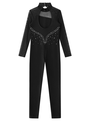 Girls Full Body Skating Jumpsuit Gymnastics Leotards Long Sleeve Dance Bodysuit - Picture 17 of 81