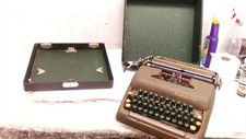Vintage 1950's Smith Corona Sterling Portable Typewriter Green Keys Black Case thumbnail