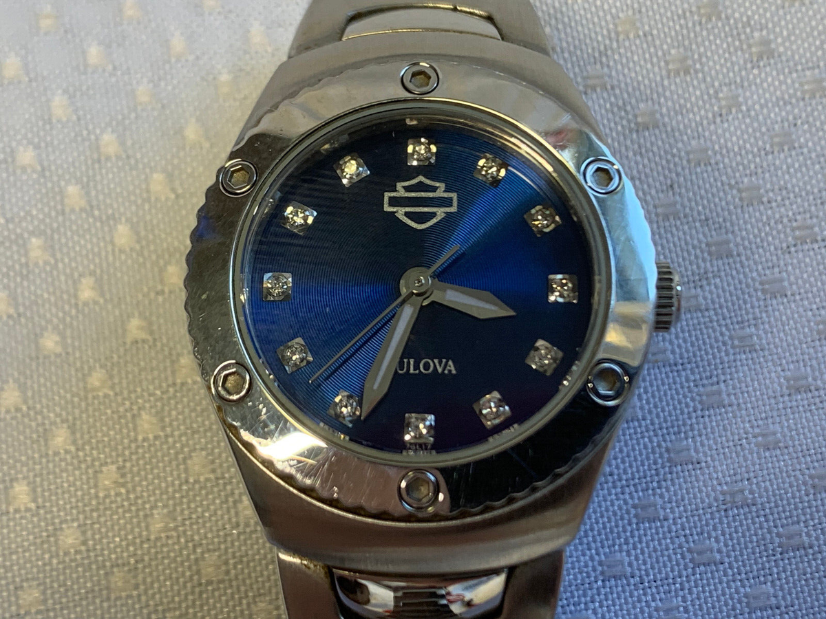 2007 Bulova Harley Davidson Ladies Watch in Box Blue Face