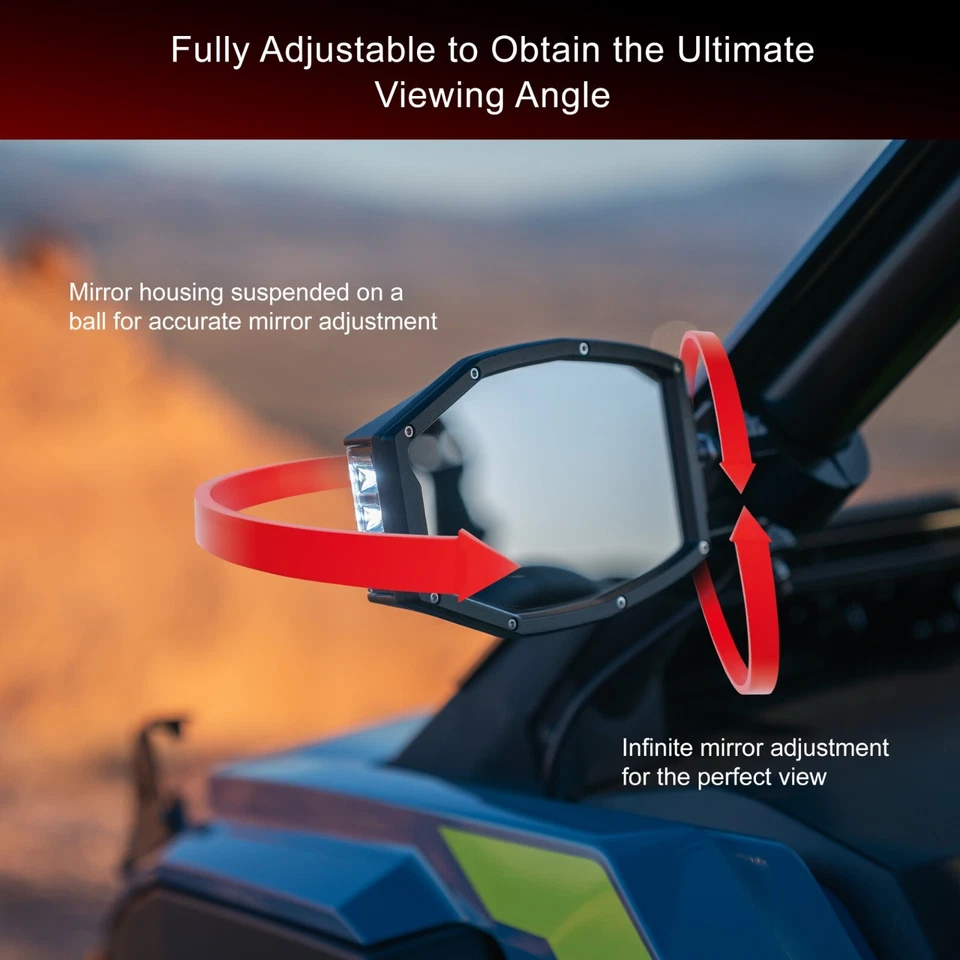 Tusk UTV LED Sideview Mirrors with 1 3/4'' - 1 7/8'' Roll Cage Bar Clamps Foto 4 de 4