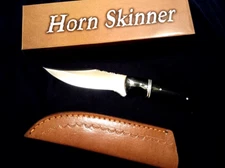 Hunting Knife Buffalo Horn Handle Skinner with Leather Sheath Free Shipping USA