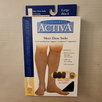 Activa Men's Dress Socks Closed Toe 20-30mmHg (Black) Large