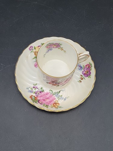 Aynsley Pink Rose Flower Bouquet Demitasse Cup & Saucer - English Bone China Vtg - Picture 2 of 13