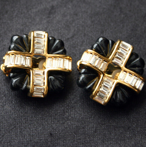 Vintage KENNETH LANE KJL Black Enamel Bamboo Earr… - image 1