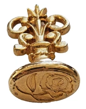 WAX SEAL Stamp Vintage ROSE FLOWER Gold Tone Metal