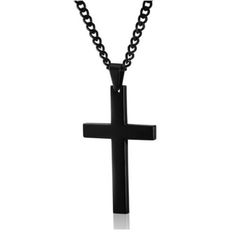 Mens Women Fashion black Plated Chain Cross Pendant Necklace Jewelry Gift  - Picture 1 of 5