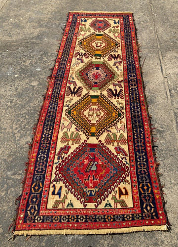 Vintage Traditional Handcrafted Turkish Kilim Rug for Home Décor 275x96 cm