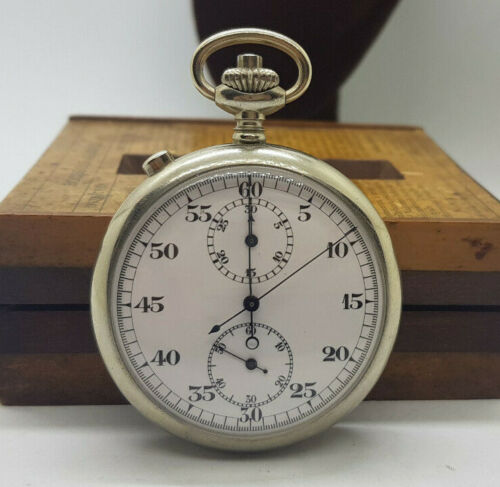 RELOJ BOLSILLO RARO ANTIGUO FRACCIÓN DE SEGUNDO METAL BLANCO - Imagen 2 de 9