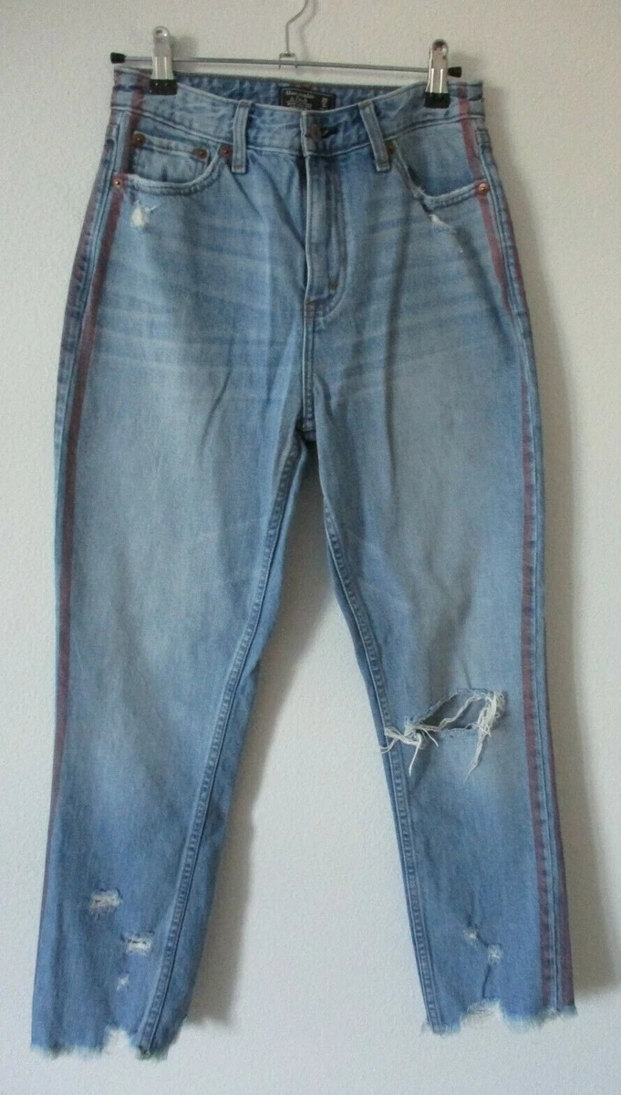 Abercrombie Fitch Annie High Rise Girlfriend Destroyed Crop Women Jeans Sz 25