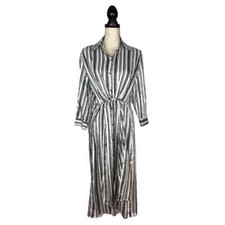 NWT  ZARA Black White Striped Tie Front Midi Tunic Dress      Size:  XS