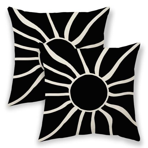 Summer Boho Outdoor Pillow Covers 16x16 Inch Black Sun Back Cream Pair