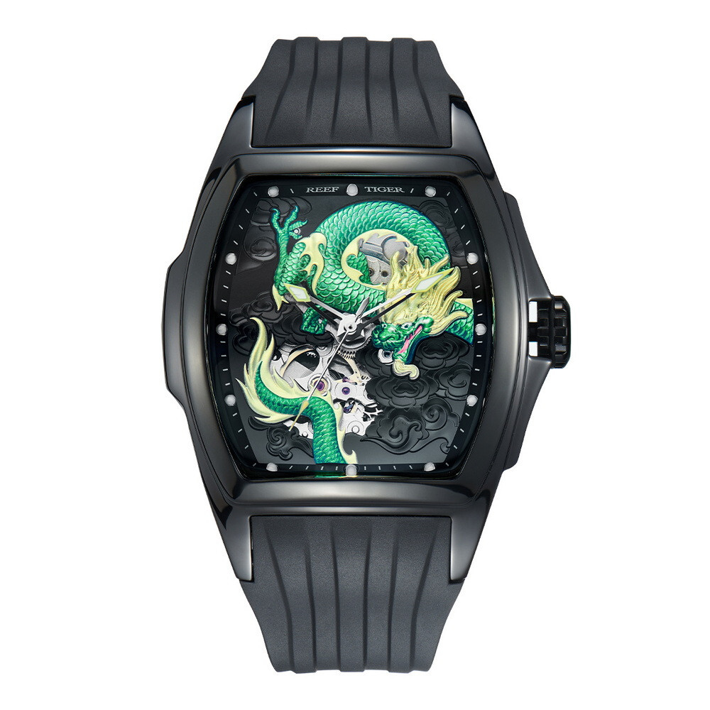 Reef Tiger Men Automatic Watch Mechanical Wristwatch Tonneau 