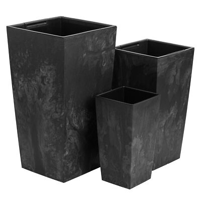 Set 3x Blumentopf Blumenkasten Hoch Trapez Anthrazit Beton Struktur H 32 37  42 c | eBay.de