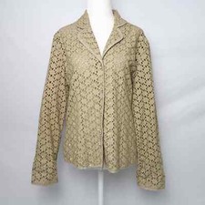 Vintage 90s Yak Magik tan crochet eyelet cutout sequin blazer jacket M