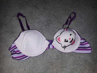 JOE BOXER SIZE 34 A BRA - CUTE CAT or KITTEN FACE Purple & White