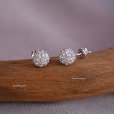 Natural Pave Diamond 14K Yellow Gold Ball Stud Earrings Handmade Fine Jewelry