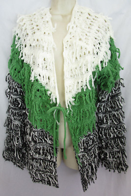 NWT Lizard Thicket Open Weave Loop Fringe Boho Knit Sweater Jacket Size L