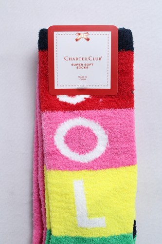 Charter Club Women's 2 Pack Super Soft Fuzzy Socks JL3 Multicolor Large NWT - Picture 2 of 4
