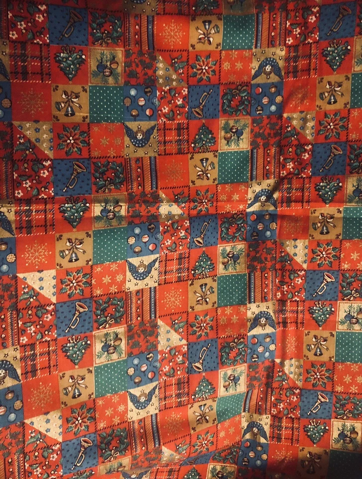 VTG Christmas Cheater Quilt Red Green Gold Patchwork Joan Kessler 4 Concord BTFQ - Image 4 of 4