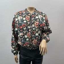Zara TRF Jacket Women US S Dark Floral Print Quilted Full Zip Bomber Street