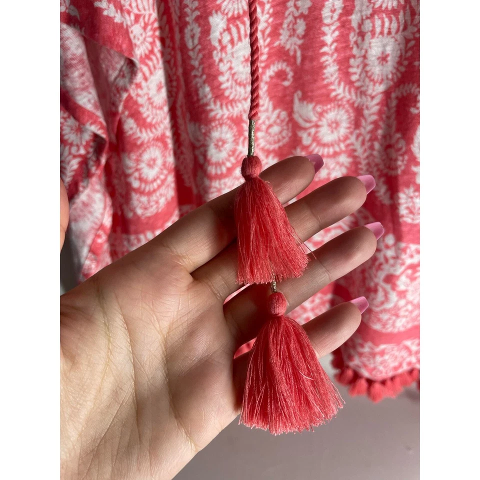 Poncho Tommy Bahama Paisley Palace Linnea 100% Lino Borla Talla S/M Calce Suelto Foto 2 de 4