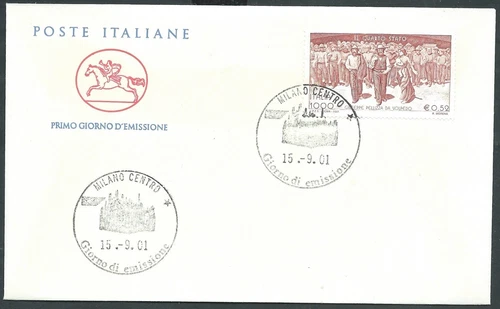 2001 ITALY FDC HORSE PELIZZA THE FOURTH STATE NO ARRIVAL STAMP - CG-2