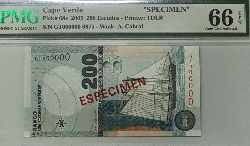 2005 Cape Verde "SPECIMEN" 200 Escudos PMG66 EPQ GEM UNC {P-68s} - Image 3 of 4