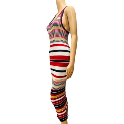 red striped bodycon dress PrettyLittleThing Women's Striped Long Sleeve Wrap Detail Bodycon Dress in Burgundy