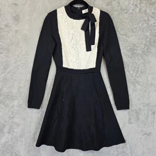 Valentino Dress Womens XS Lace Bow Long Sleeve Fit Flare Elegant Made in Italy