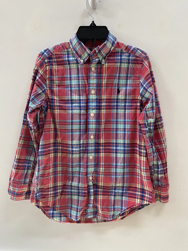 Polo Ralph Lauren Niños Camisa Abotonada 10-12 Azul Rojo Cuadros Pascua Preparación Pony Foto 2 de 4