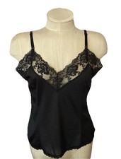 VTG 50/60s WOM L Black Nylon  Lace Adjustable Strap Camisole ILGWU TAG