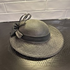 Vintage Classic Chic Elegant Black Straw Hat Design by Sylvia New York St Louis