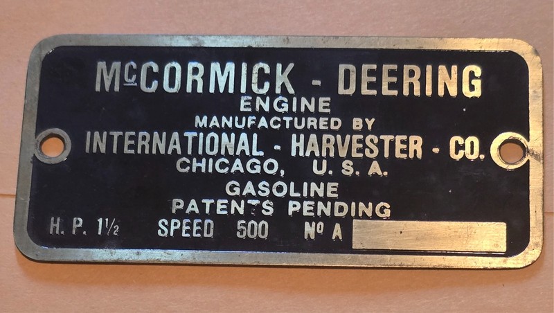 Antique Vintage Hit Miss Mccormick Deering Gas Engine Tag Nameplate REPRO