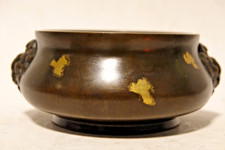 CHINESE BRONZE CENSER WITH GOLD SPLASH AND SEAL MARK CHARACTER SYMBOLS L@@K