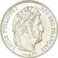 [#485679] Coin, France, Louis-Philippe, 5 Francs, 1839, Bordeaux, AU, Sil, ver