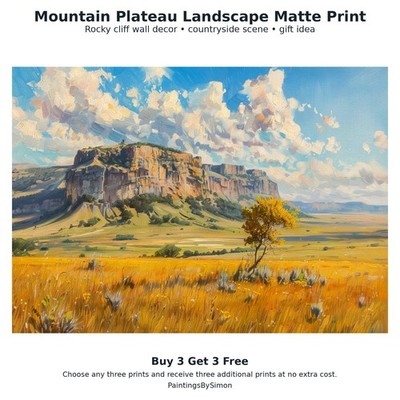 Berg Plateau Druck auf mattem Papier | Golden Field Wandbild | Kaufen Sie 3 erhalten Sie 3 gratis